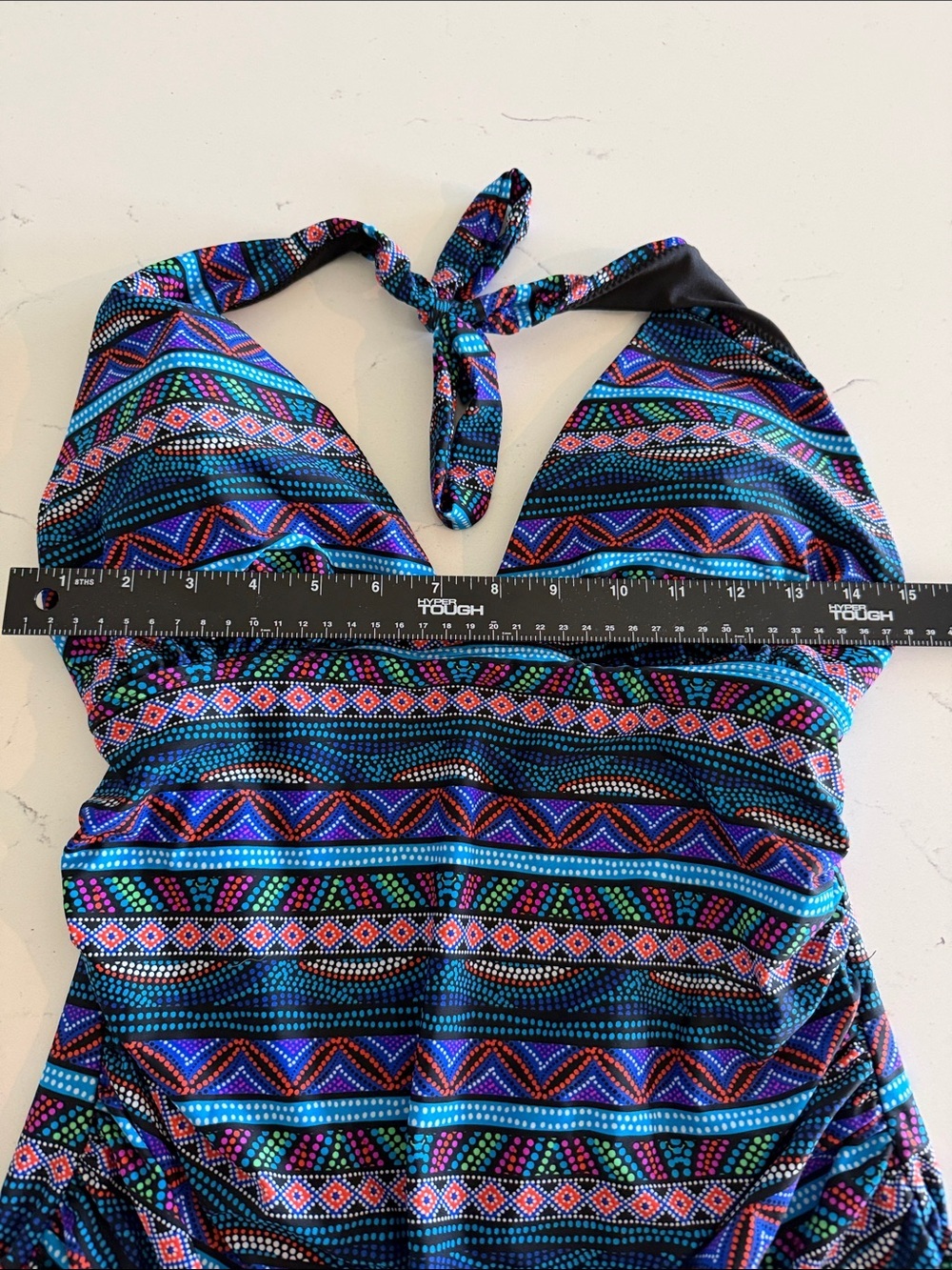 Halter Ruched Tankini Swim Top in Multi-Color. Size 14. - Picture 7 of 11